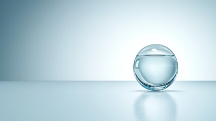 Closeup of a transparent glass sphere filled with water, study of light refraction and simple elegance