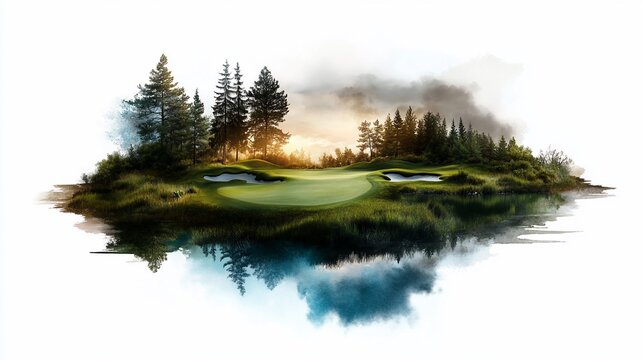 Golf course landscape reflection, embodying peace and natural elegance