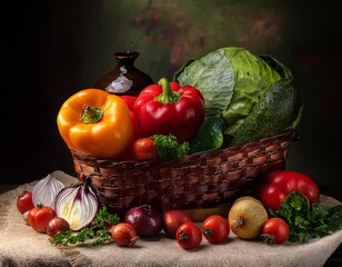 Still Life with Vegetables, Classic 19th Century Style Painting, Vintage Composition