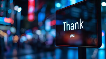 "Thank you" message displayed on a screen. notion of "business thank you," "appreciation  a demonstration from Digital Technology, Generative AI.