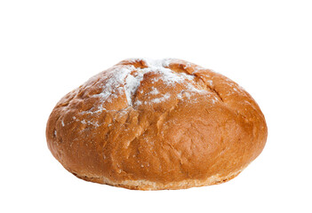 Homemade round bread sprinkled with flour. Isolated