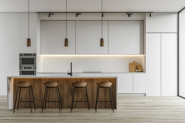 Modern Kitchen Interior with Blank Wall Space 3D Rendering