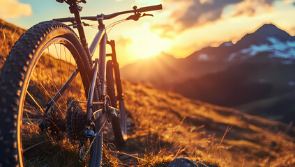 Mountain Bike Sunset: A close-up of a mountain bike against a stunning sunset backdrop. The image evokes a sense of adventure and freedom.