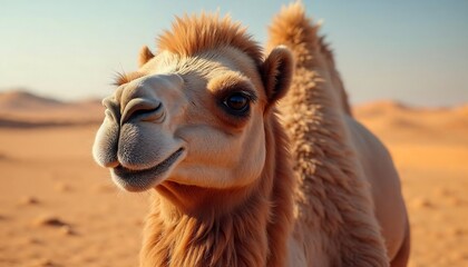 Friendly Camel Portrait in Desert Landscape
