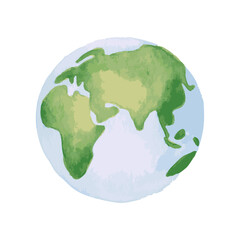 watercolor planet earth, hand painted globe, simple illustration, centered in india