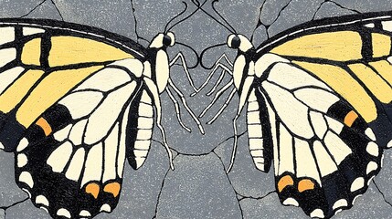 Two Monarch Butterflies on a Decorative Gray Background