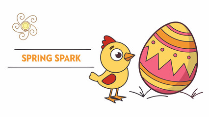 Obraz premium Celebrate spring with cute chick and easter egg cartoon illustration vector art. Perfect for Spring Invitations, Holiday Branding, and Creative Event Projects