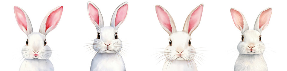 Obraz premium Four White Rabbits with Long Ears and Alert Expressions in Row