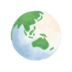 watercolor planet earth, hand painted globe, simple illustration. Centered in australia south east asia © Matias