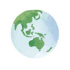 watercolor planet earth, hand painted globe, simple illustration. Centered in australia south east asia