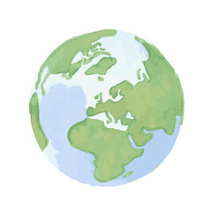 watercolor planet earth, hand painted globe, simple illustration, centered in europe