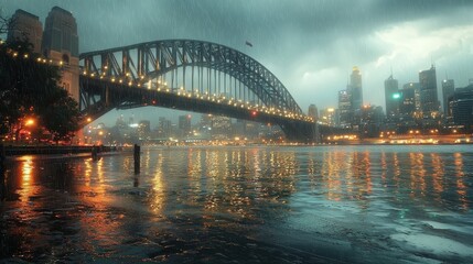 Obraz premium Rainy Evening on the Bridge