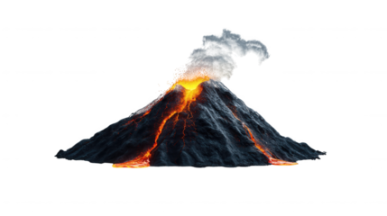 Explosive eruption volcano nature landscape aerial view fiery lava flow natural phenomenon on transparent background