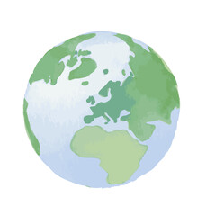 watercolor planet earth, hand painted globe, simple illustration, centered in europe