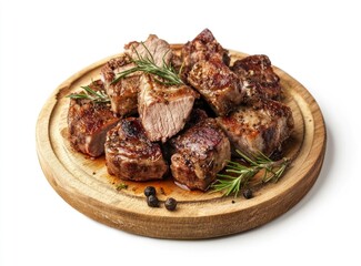Delicious Grilled Beef Cubes Garnished on Wooden Board Food Photography