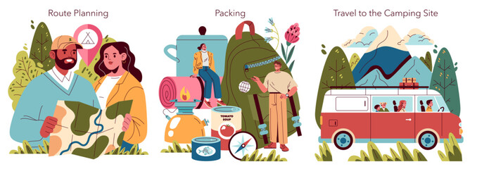 Family Camping. Flat Vector Illustration