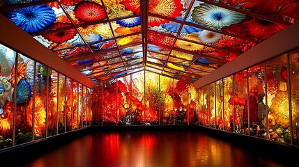 Colorful Glass Art Installation with Vibrant Lighting and Patterns