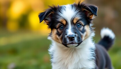 Adorable Puppy Portrait with Blue Eyes Outdoors in Natural Light