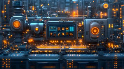 Fototapeta premium Smart factory digital twin advanced robotics real-time monitoring industrial innovation illustration