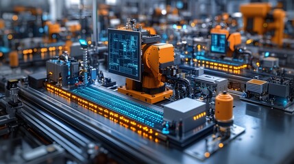 Fototapeta premium Real-time factory monitoring with AI analytics intelligent industry 4.0 manufacturing hub illustration