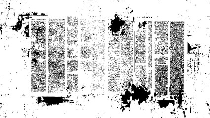 Vector white and black newspaper paper grunge vintage old aged texture. Vintage grunge newspaper collage background.