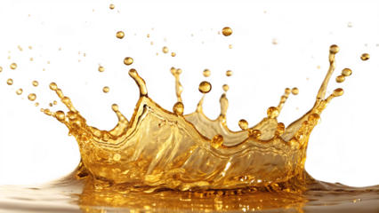 A golden liquid explosion with fluid tendrils and dynamic motion, captured in stunning high detail