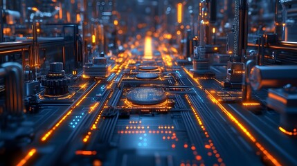 Fototapeta premium Smart digital factory AI empowered industrial innovation futuristic automation ecosystem illustration