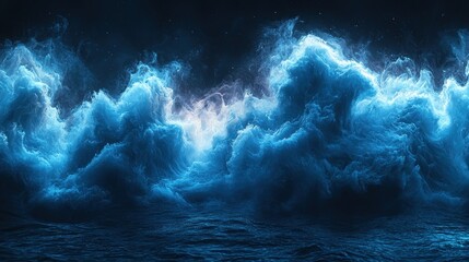 Abstract, glowing blue nebula-like cloud formation over dark, textured water