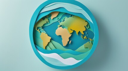 Fototapeta premium Earth day World Environment Day Instead of a full sphere, create a layered cutout of the Earth with tiny floating islands made of paper layers. 
