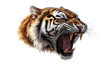 Obraz premium Close-up of a roaring tiger with fierce expression and detailed fur texture