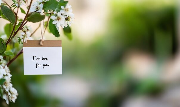 A heartfelt note hangs from a branch