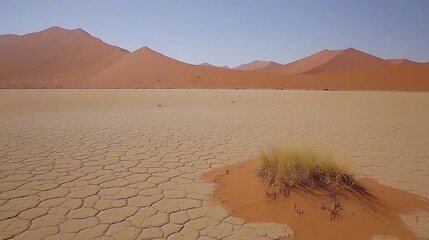 Vast Desert Landscape with Sand Dunes and Dry Cracked Ground