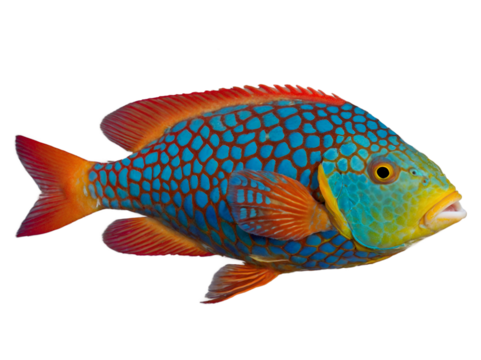 Vibrant parrotfish with striking colorful scales and intricate patterns