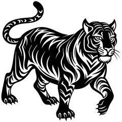 A vector silhouette of a tiger in mid-stride, 