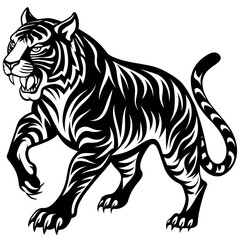 Obraz premium A vector silhouette of a tiger in mid-stride, 