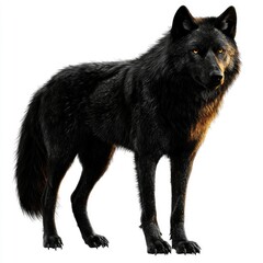 Naklejka premium Majestic Black Wolf Standing on White Background - 3D Render