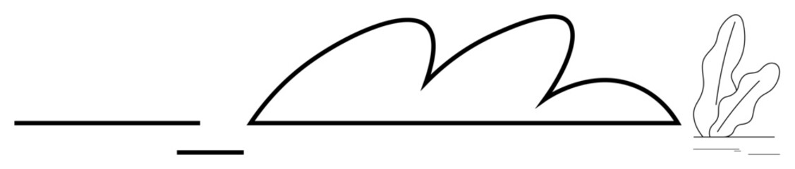 Linear design featuring two rounded hills, horizontal lines, and a cactus plant accent. Ideal for nature, simplicity, minimalism, desert themes, tranquility greenery and design. Flat simple