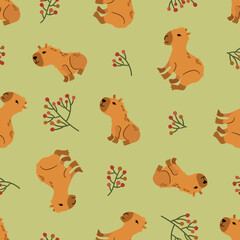 Fototapeta premium Seamless pattern with cute capybaras. Design for fabric, textile, wallpaper, packaging 