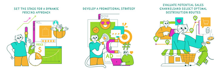 Product Marketing Cat. Flat Vector Illustration