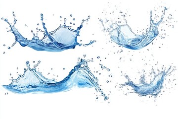 collection set of blue water splashing isolated on white background