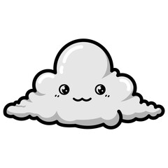 Cute Smiling White Cloud, Adorable Cartoon Weather Icon, Simple Expressive Vector Illustration, EPS File, Isolated on White Background, Kawaii Cloud Character