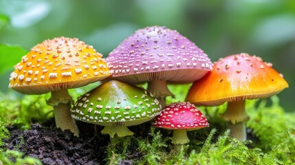 Obraz premium Colorful Mushrooms in Mossy Setting