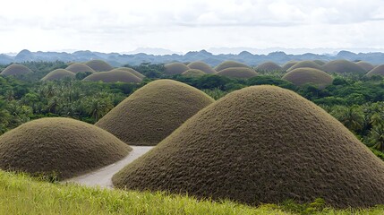 Unique Landscape with Natural Cone-Shaped Hills in Greenery