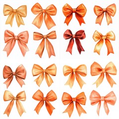 A graceful orange bow, rendered in watercolor style, stands out against a plain background, embodying a blend of sophistication and cheerful charm.