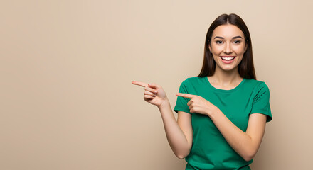 Excited Woman Pointing to Side 