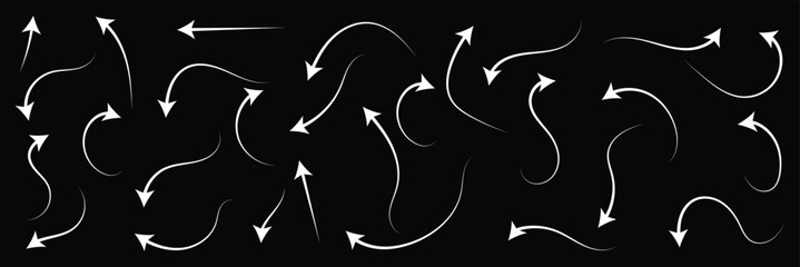 Hand drawn arrows set. Marker drawn arrows. Arrow icon. Arrows doodle. Editable stroke line icons. Vector illustration .