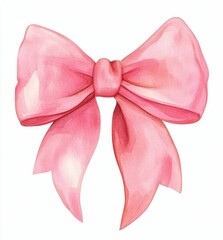 A beautifully painted pink bow in watercolor, presented against a plain background, captures a classic design with soft textures, bringing a touch of elegance and timeless appeal.