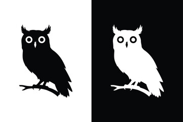 Owl Silhouette icon vector on White Background ,Vector Art Illustration on white background.