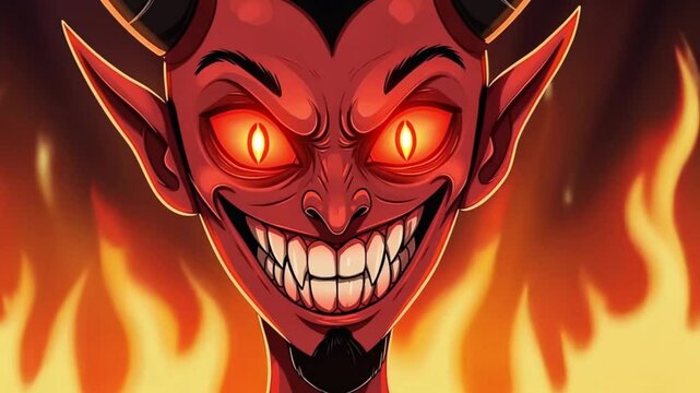 Menacing Devil Grinning with Fiery Eyes Animated Graphic