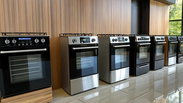 Explore modern kitchen design with a range of stylish and functional ovens on display at a home appliance showroom